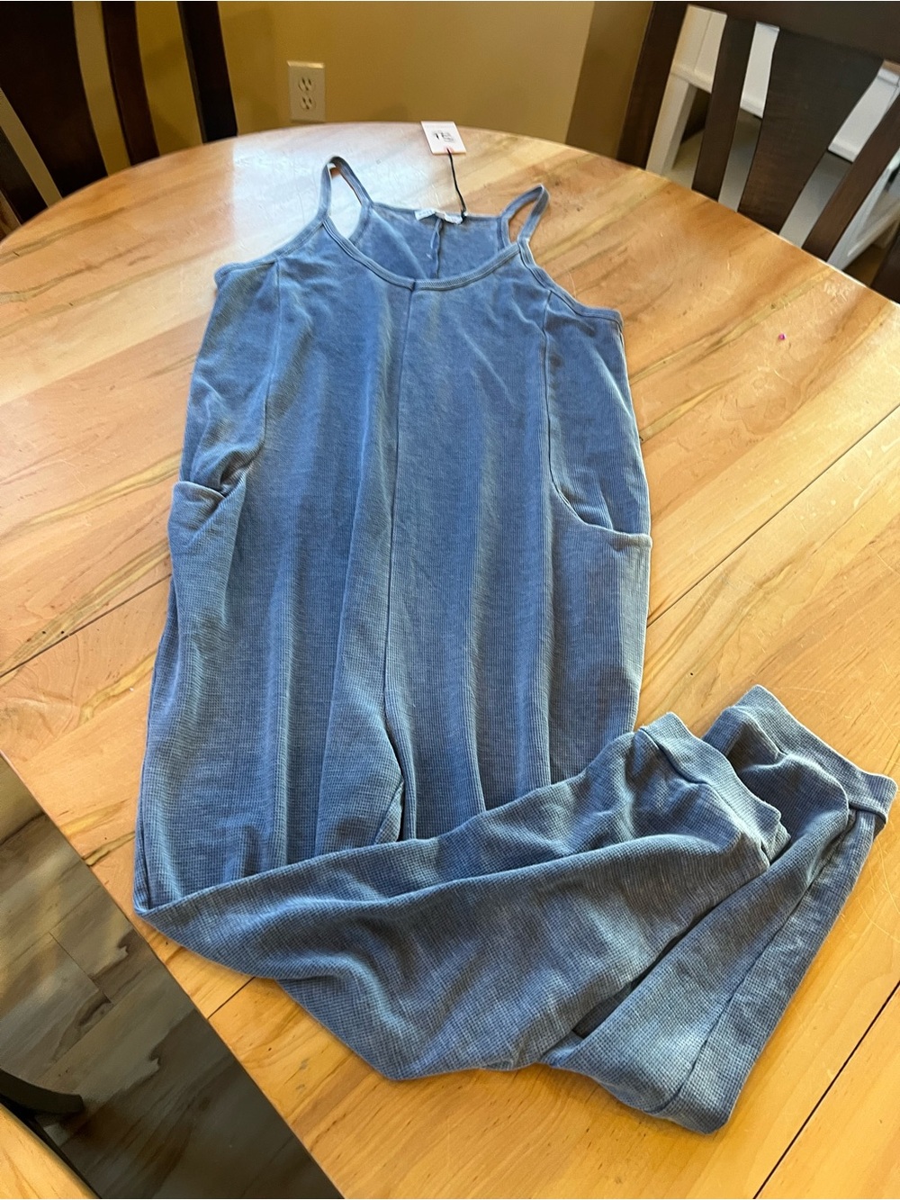 Sincerely Jules Dusty Blue Ribbed Sleeveless Jumpsuit